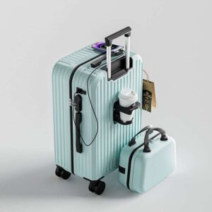 Mint Green Carry-On Trolley with Front Pocket