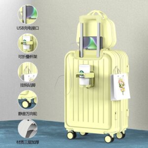 Pastel Yellow Spinner Suitcase with Cup Holder